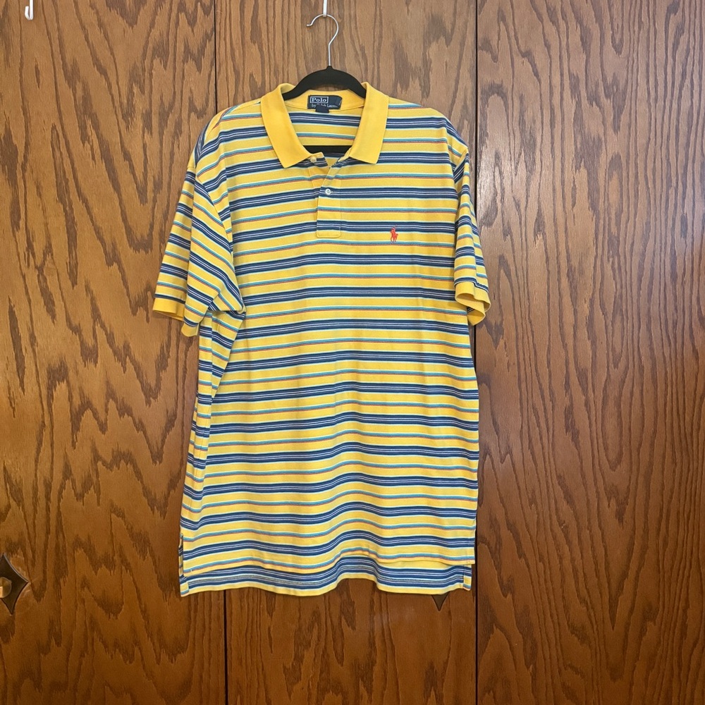 Polo Ralph Lauren Mens XL Yellow Striped Polo Shirt Short Sleeve 100% Cotton
